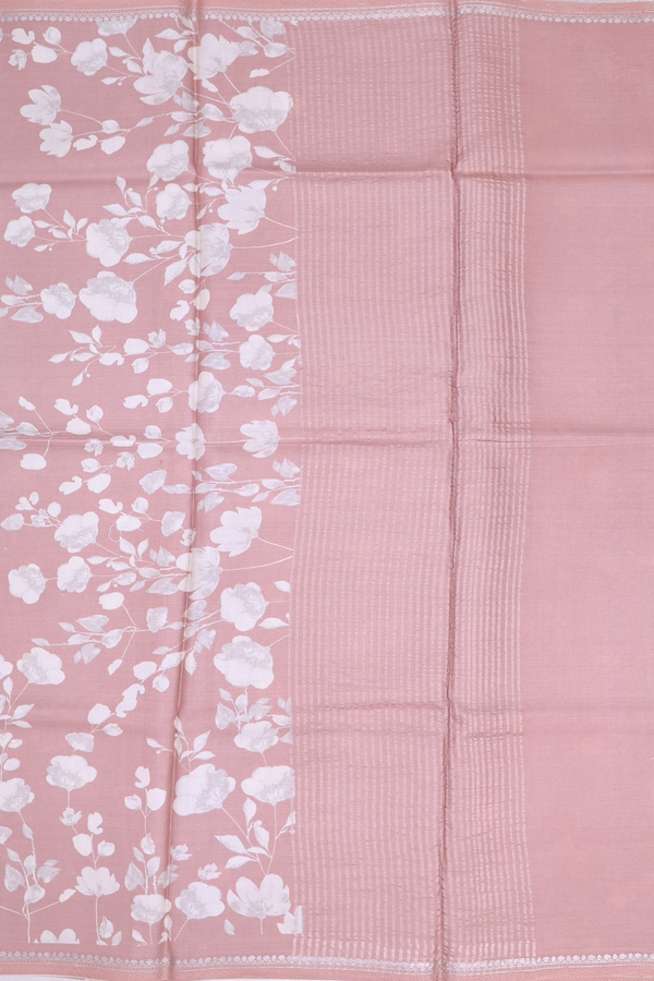 Tussar Silk Saree In Brown With Floral Design
