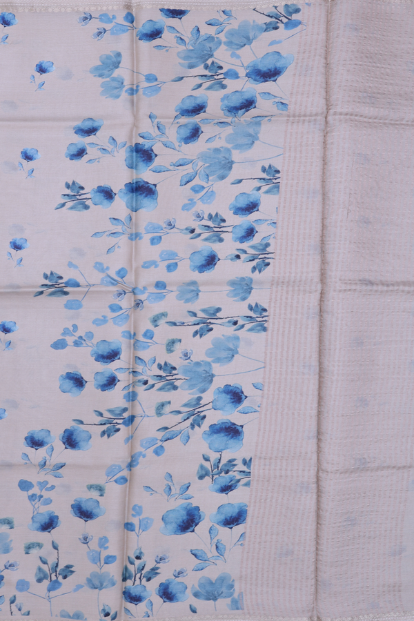 Tussar Silk Saree In Greyish Cream With Floral Design