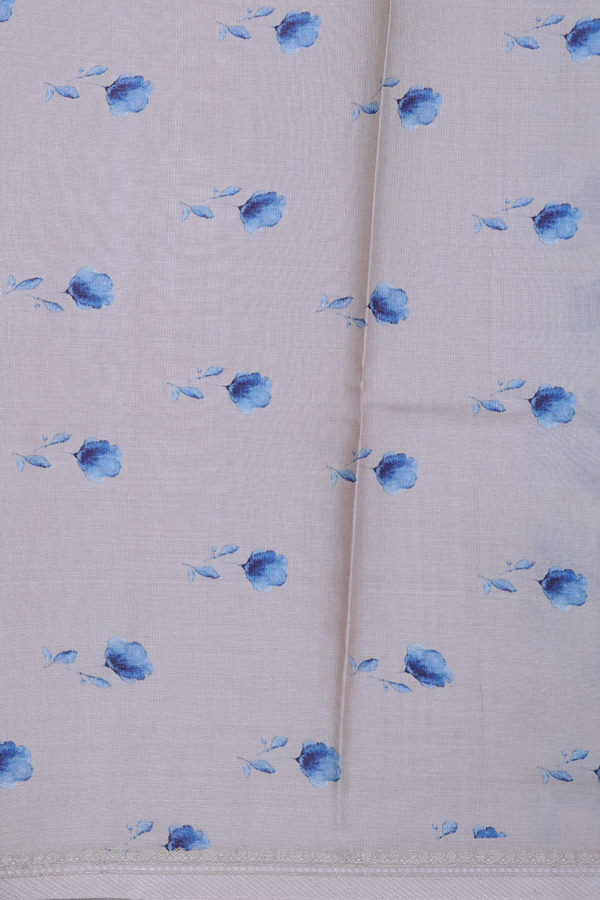 Tussar Silk Saree In Greyish Cream With Floral Design