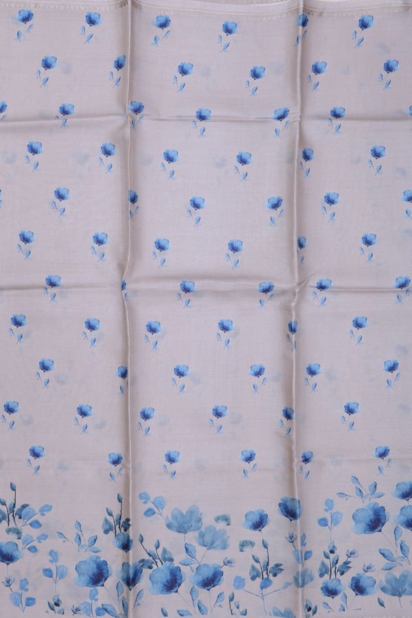 Tussar Silk Saree In Greyish Cream With Floral Design