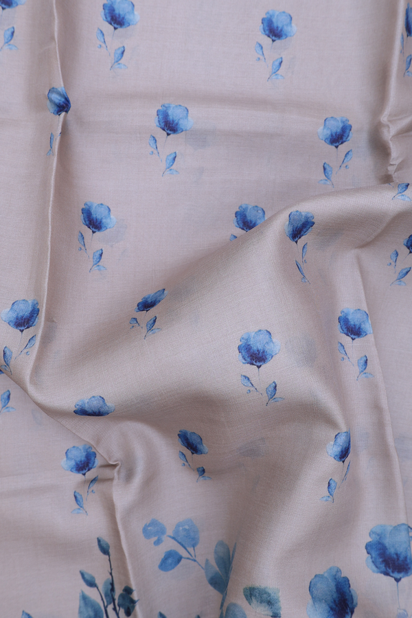 Tussar Silk Saree In Greyish Cream With Floral Design