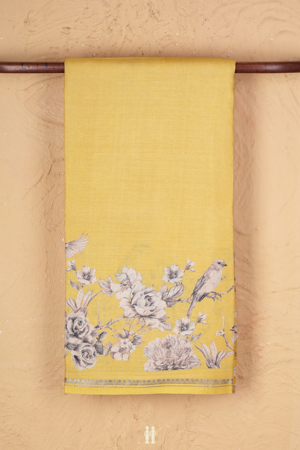 Tussar Silk Saree In Royal Yellow With Floral Border