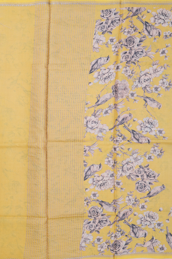 Tussar Silk Saree In Royal Yellow With Floral Border