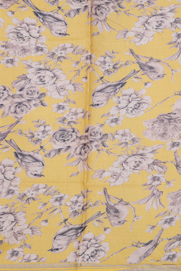 Tussar Silk Saree In Royal Yellow With Floral Border
