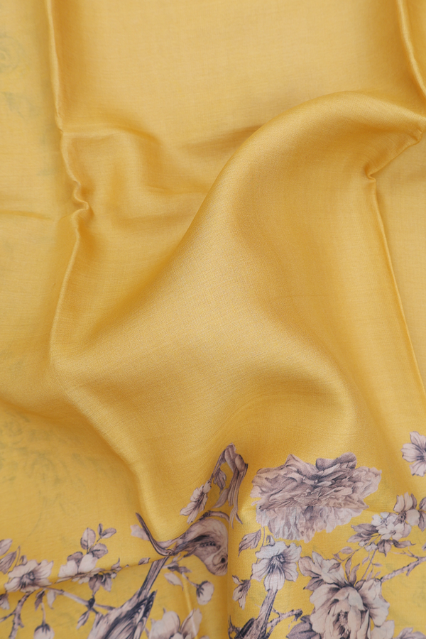 Tussar Silk Saree In Royal Yellow With Floral Border