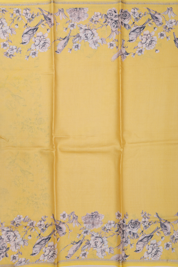Tussar Silk Saree In Royal Yellow With Floral Border