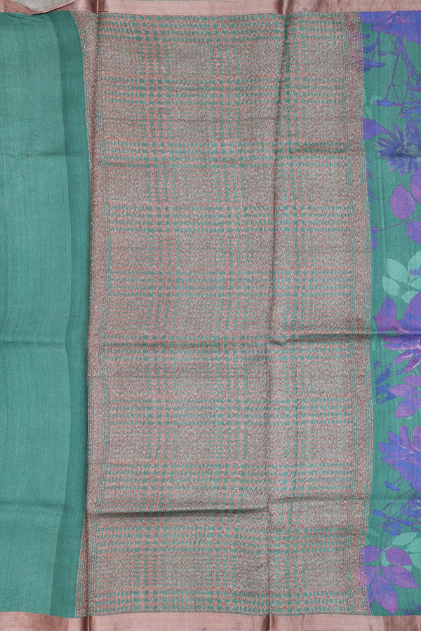 Tussar Silk Saree In Forest Green With Floral Design