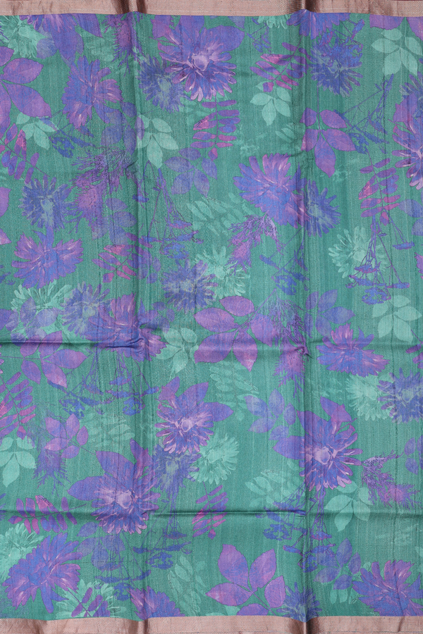 Tussar Silk Saree In Forest Green With Floral Design