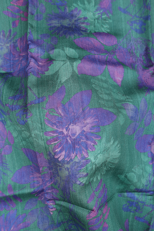Tussar Silk Saree In Forest Green With Floral Design