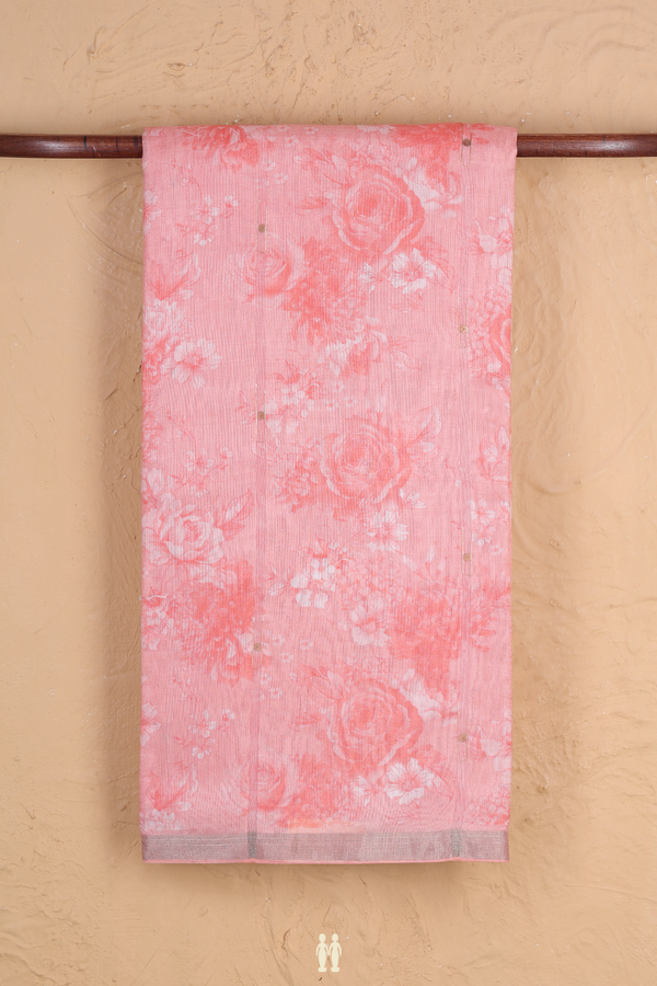 Bailu Silk Saree In Peach Pink With Floral Design