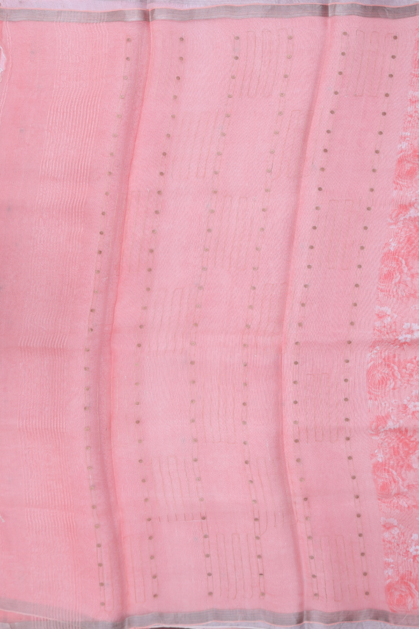 Bailu Silk Saree In Peach Pink With Floral Design