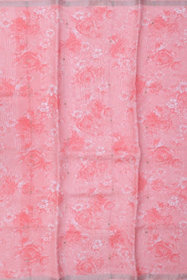 Bailu Silk Saree In Peach Pink With Floral Design
