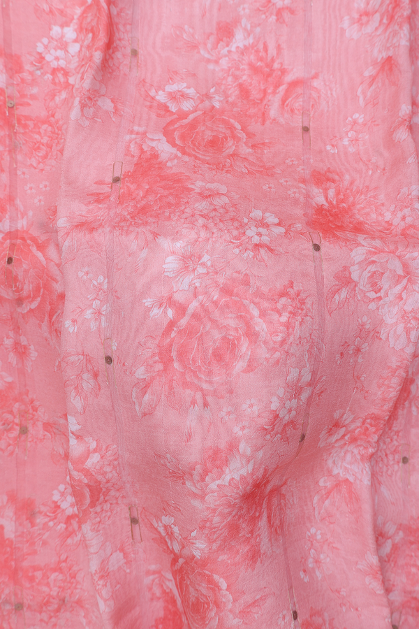 Bailu Silk Saree In Peach Pink With Floral Design