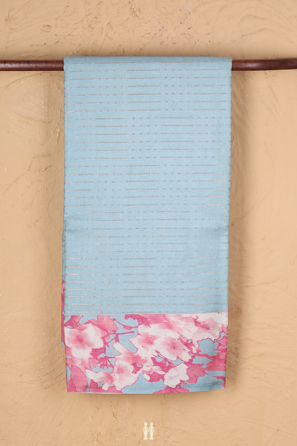 Tussar Silk Saree In Light Blue With Stripes Design