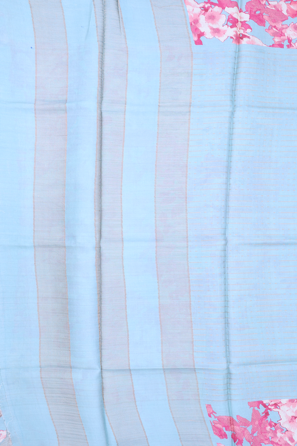 Tussar Silk Saree In Light Blue With Stripes Design