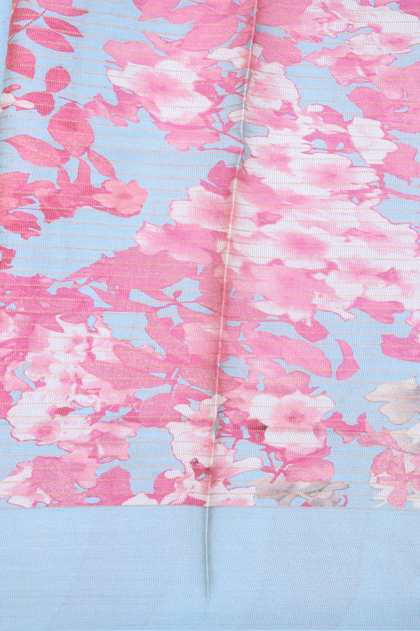 Tussar Silk Saree In Light Blue With Stripes Design