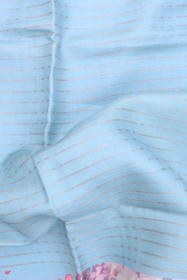 Tussar Silk Saree In Light Blue With Stripes Design