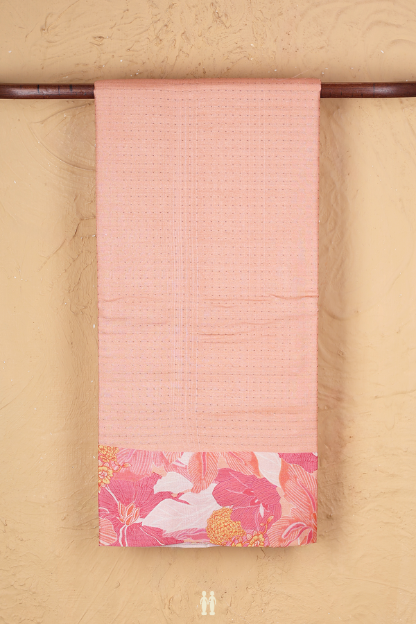 Tussar Silk Saree In Peach With Stripes Design