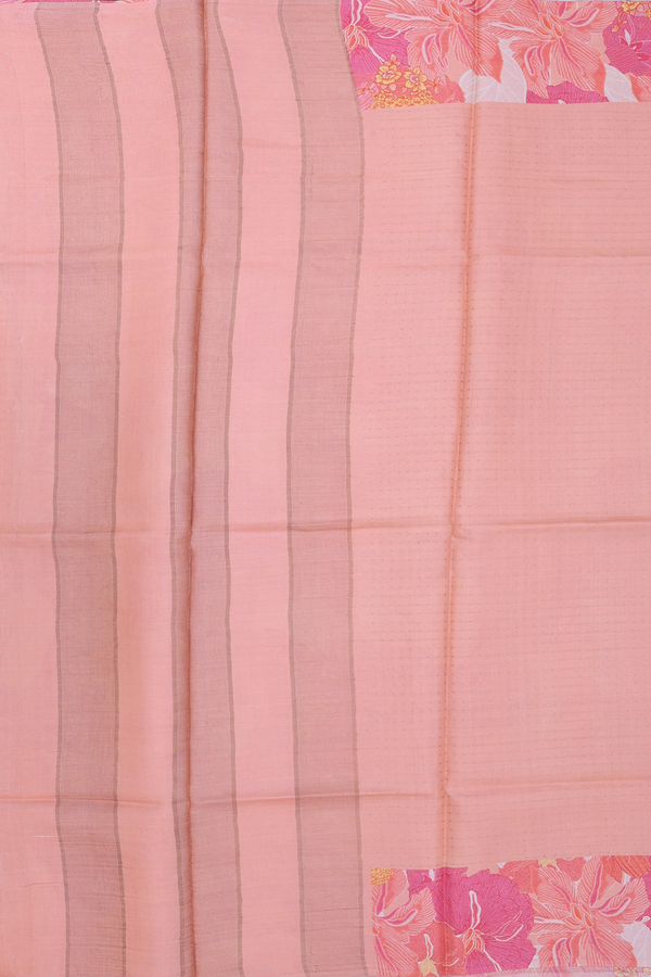 Tussar Silk Saree In Peach With Stripes Design