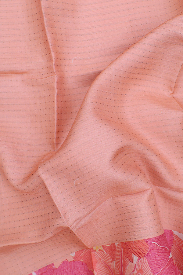 Tussar Silk Saree In Peach With Stripes Design