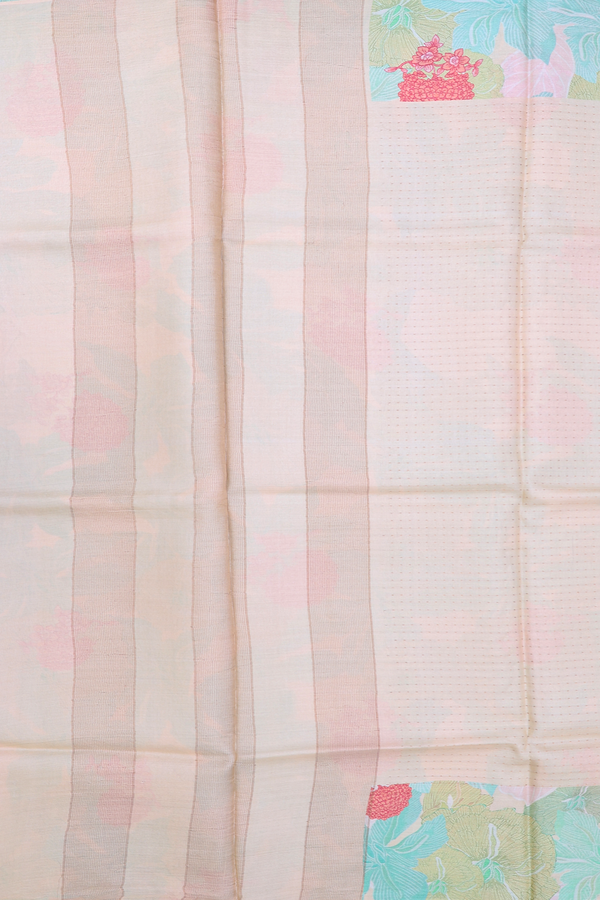 Tussar Silk Saree In Cream Color With Stripes Design