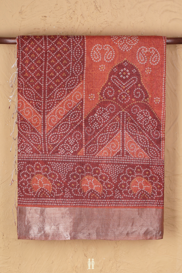 Tussar Silk Saree In Orange With Printed Design