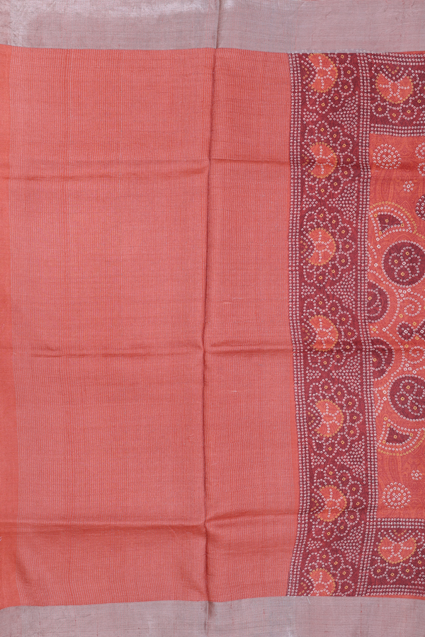Tussar Silk Saree In Orange With Printed Design