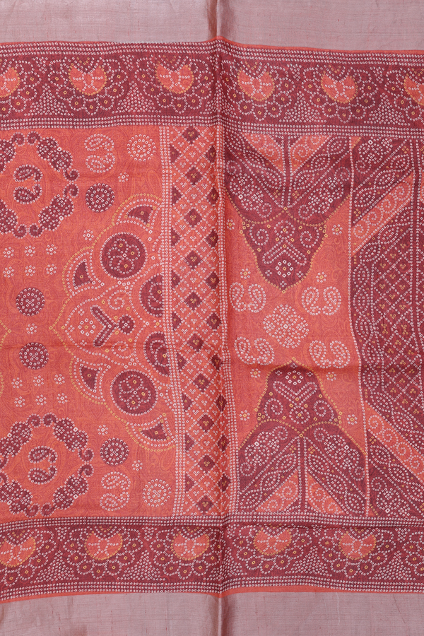 Tussar Silk Saree In Orange With Printed Design
