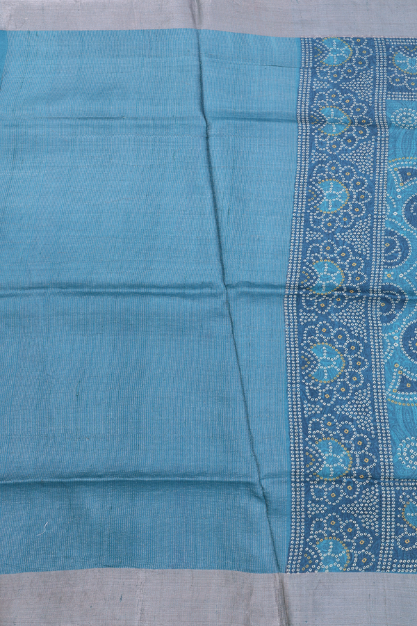 Tussar Silk Saree In Blue With Printed Design