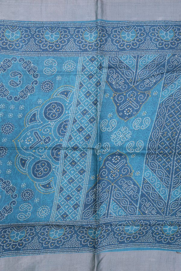 Tussar Silk Saree In Blue With Printed Design