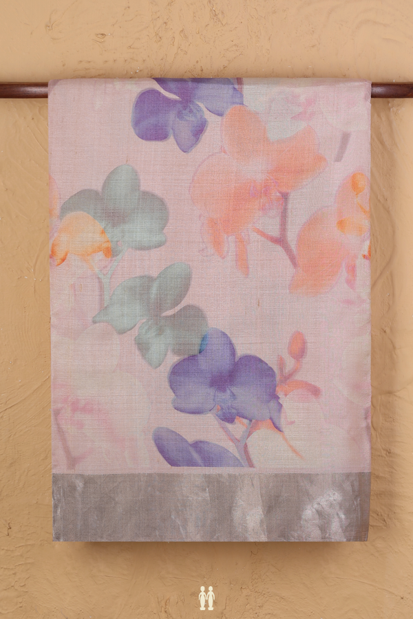 Tussar Silk Saree In Light Pink With Floral Printed Design