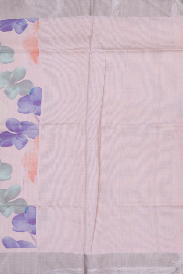 Tussar Silk Saree In Light Pink With Floral Printed Design