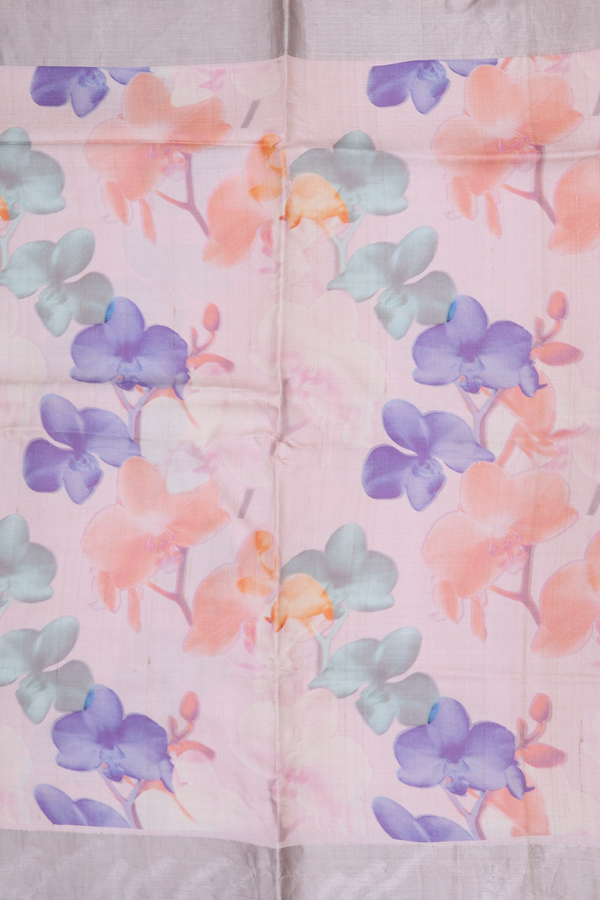 Tussar Silk Saree In Light Pink With Floral Printed Design