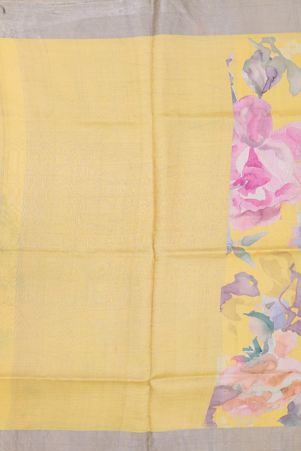 Tussar Silk Saree In Yellow With Floral Printed Design