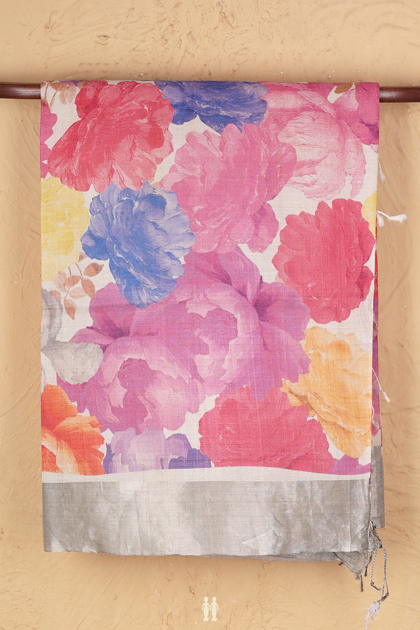 Tussar Silk Saree In Multicolor With Floral Design