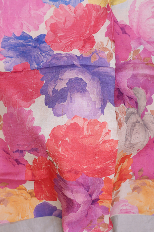 Tussar Silk Saree In Multicolor With Floral Design