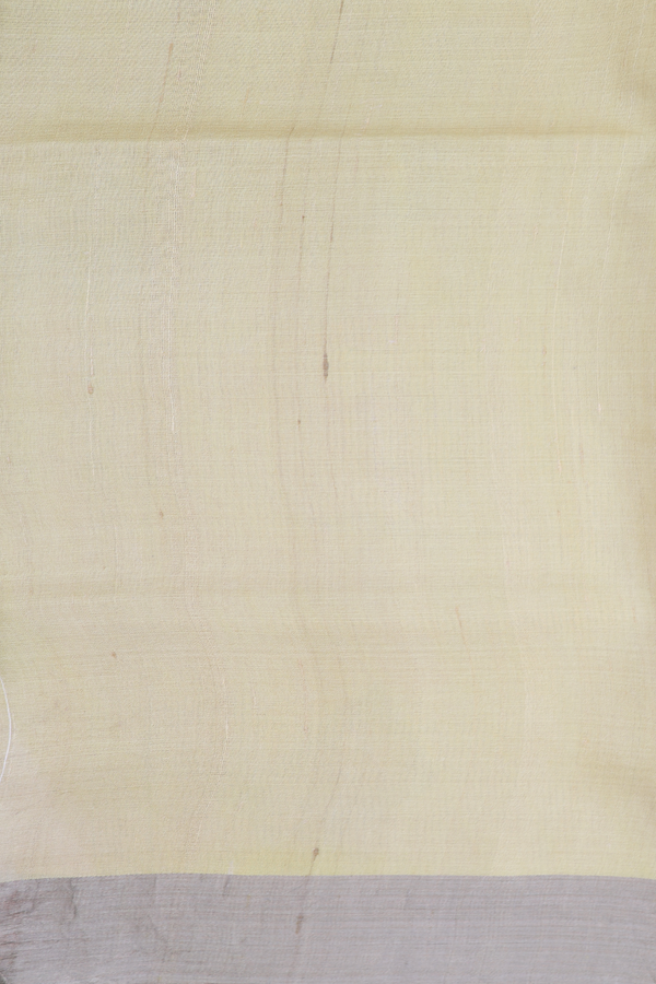 Tussar Silk Saree In Light Yellow With Floral Design