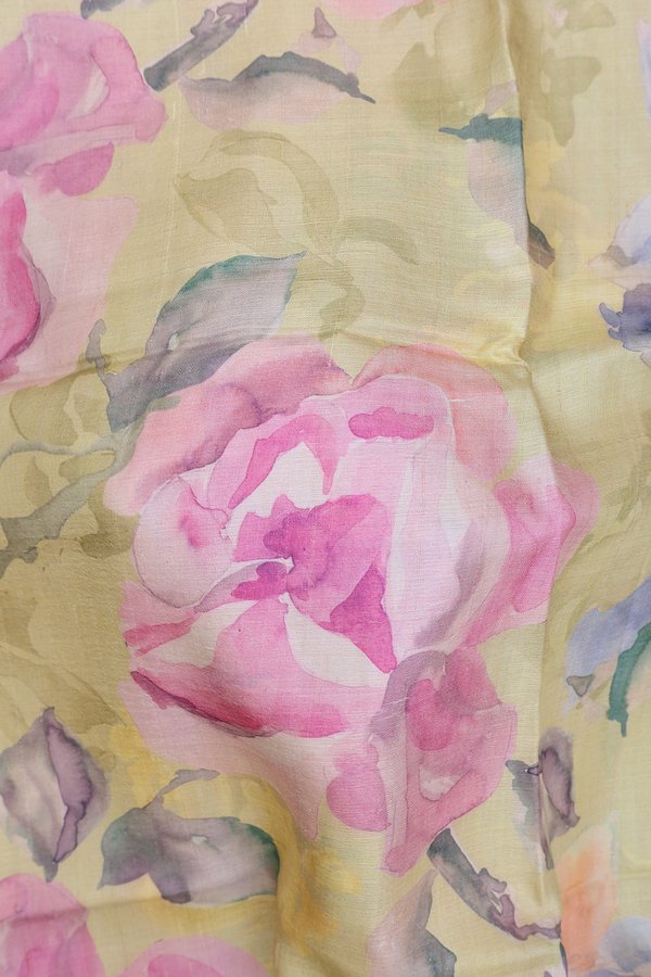 Tussar Silk Saree In Light Yellow With Floral Design