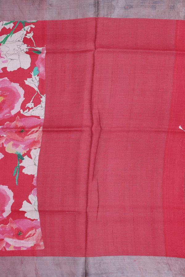 Tussar Silk Saree In Red With Floral Printed Design