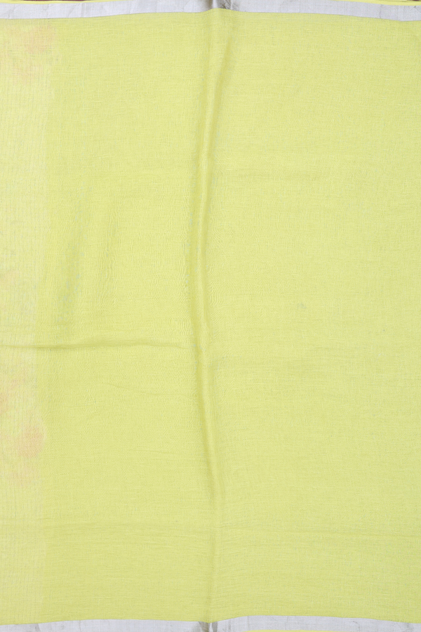 Linen Saree In Plain Lime Green With Zari Border