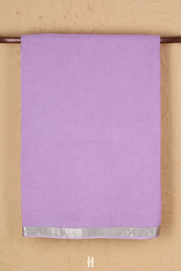 Linen Saree In Plain Lavender With Zari Border