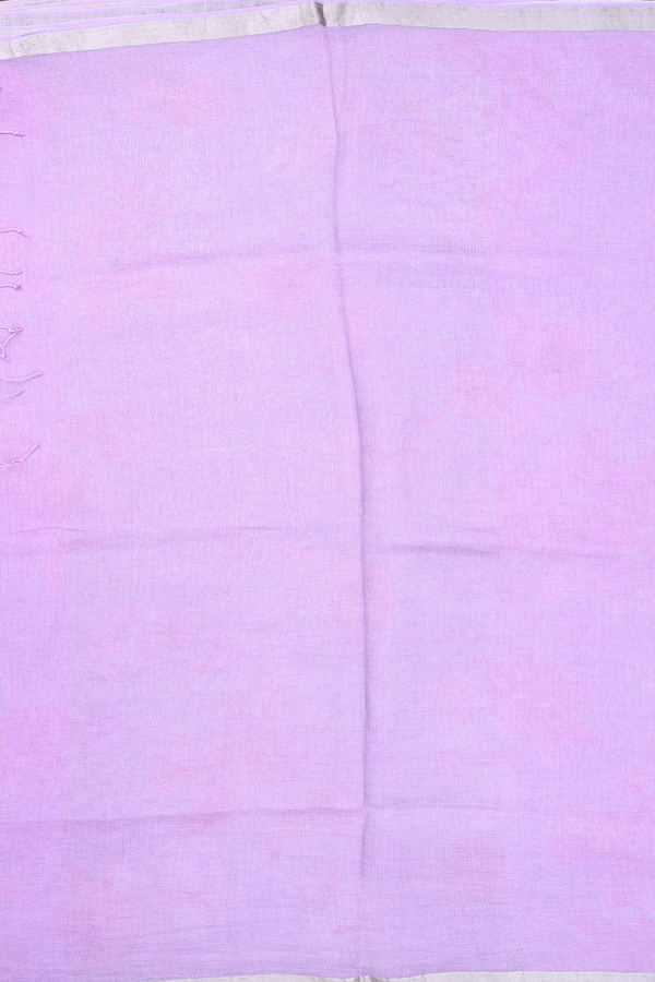 Linen Saree In Plain Lavender With Zari Border