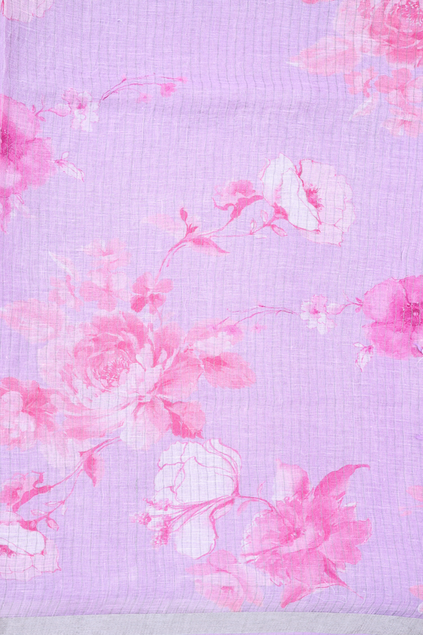 Linen Saree In Plain Lavender With Zari Border