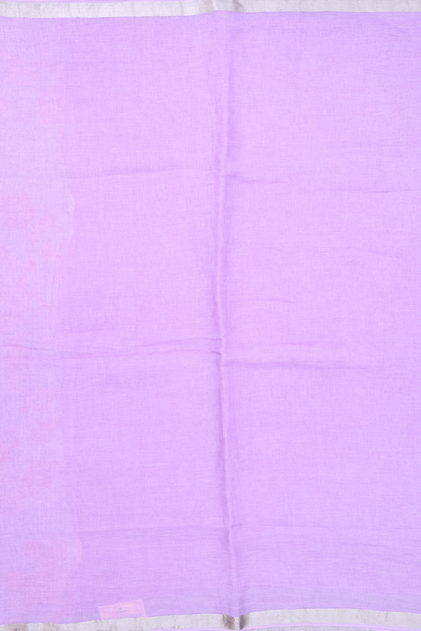 Linen Saree In Plain Lavender With Zari Border