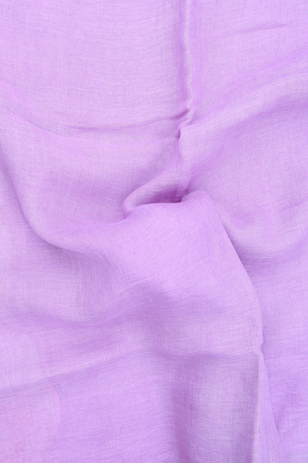 Linen Saree In Plain Lavender With Zari Border