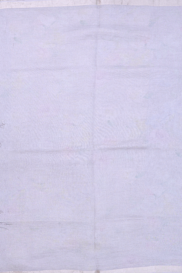Linen Saree In Plain Light Grey With Zari Border