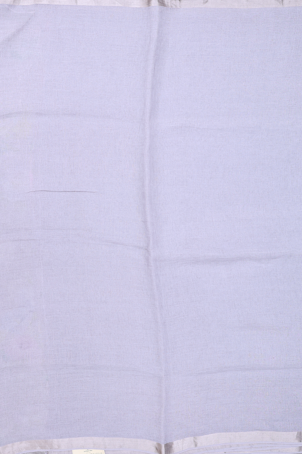 Linen Saree In Plain Light Grey With Zari Border