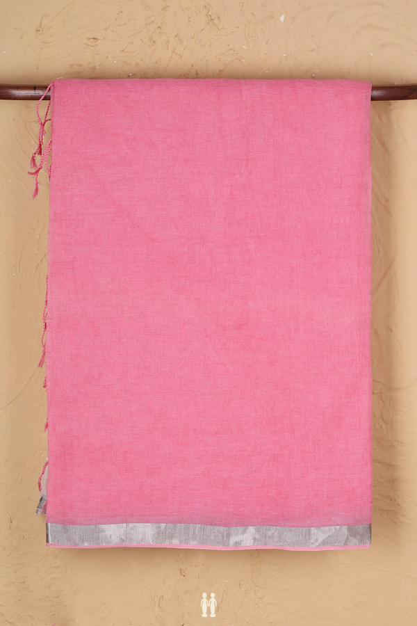 Linen Saree Plain Pink With Zari Border