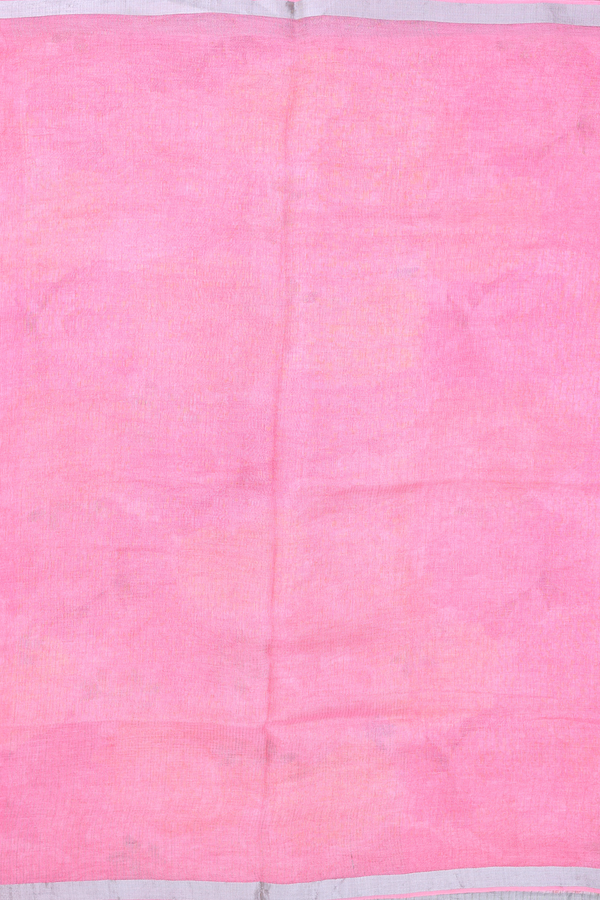 Linen Saree Plain Pink With Zari Border