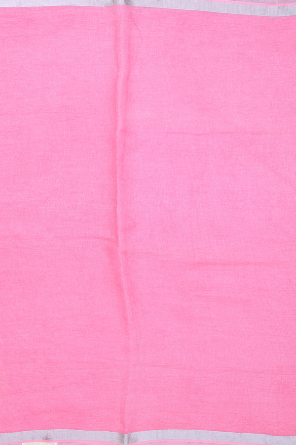 Linen Saree Plain Pink With Zari Border